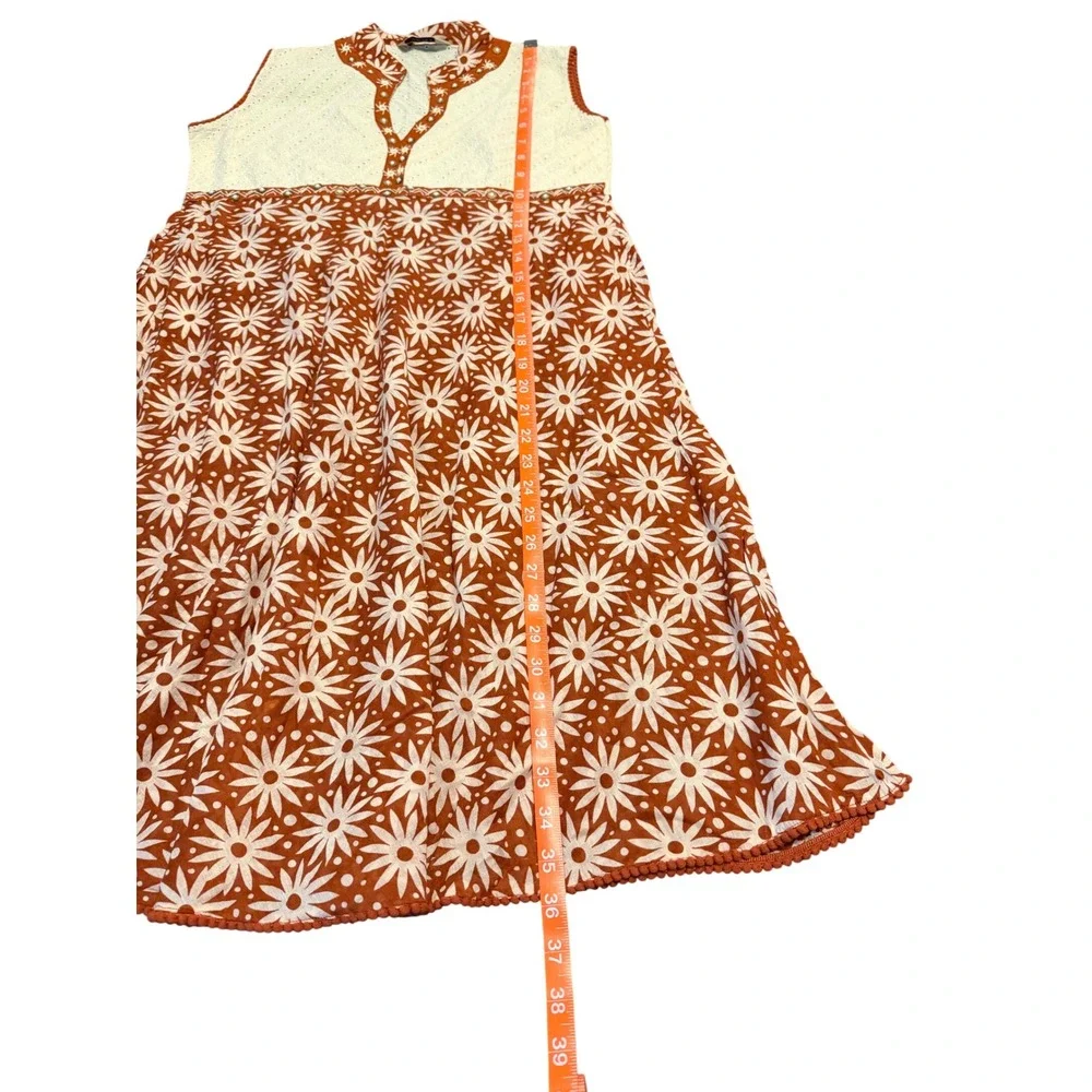 Dhristi Girls Rust Orange Floral Eyelet Lace Boho Dress Mirror Detail Size L